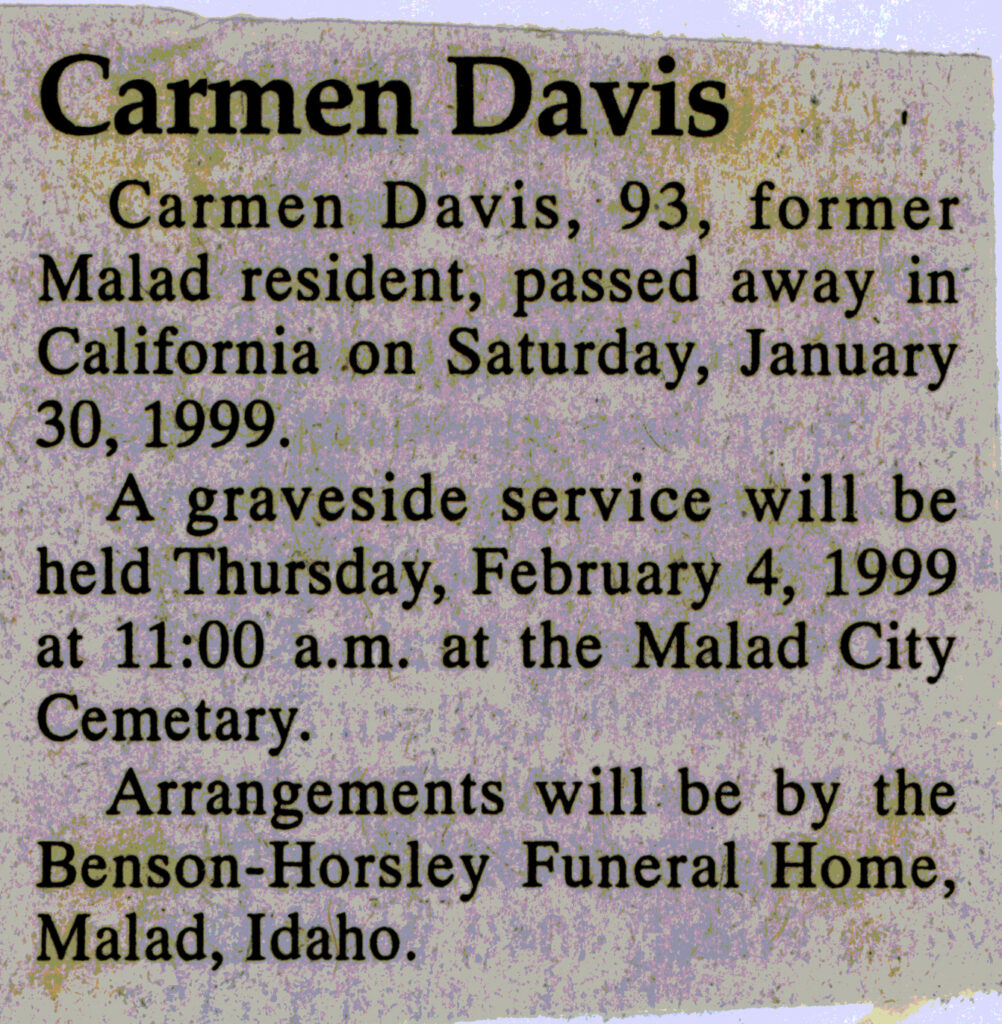 Carmen Davis funeral notice