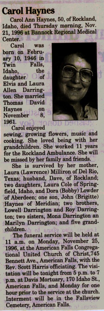 Carol Ann Haynes obituary