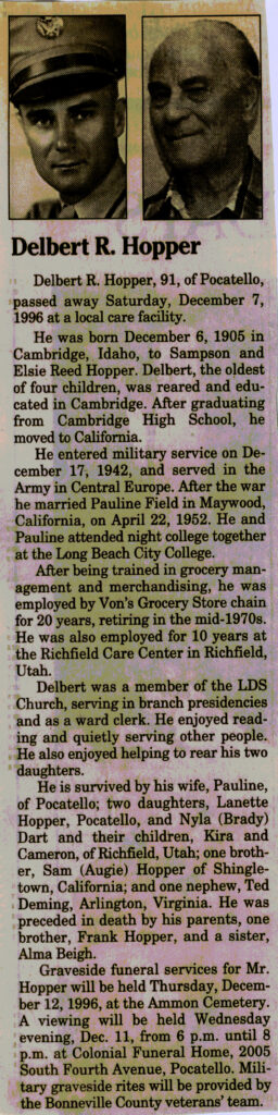 Delbert R Hopper obituary