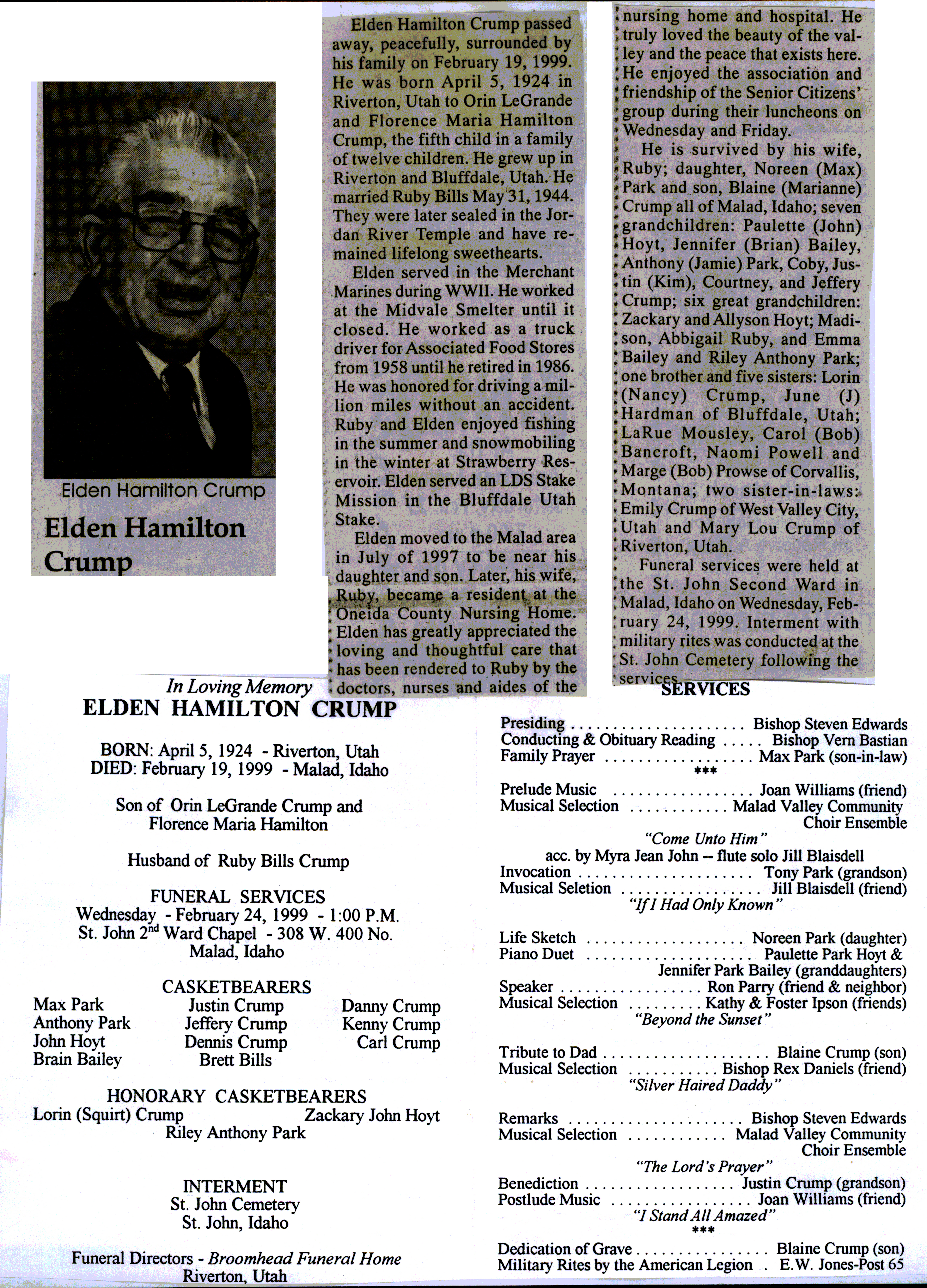 Elden Hamilton Crump obituary and program
