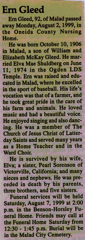 Ern Gleed obit