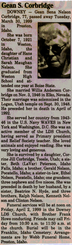 Gean Sena Nelson Corbridge obit