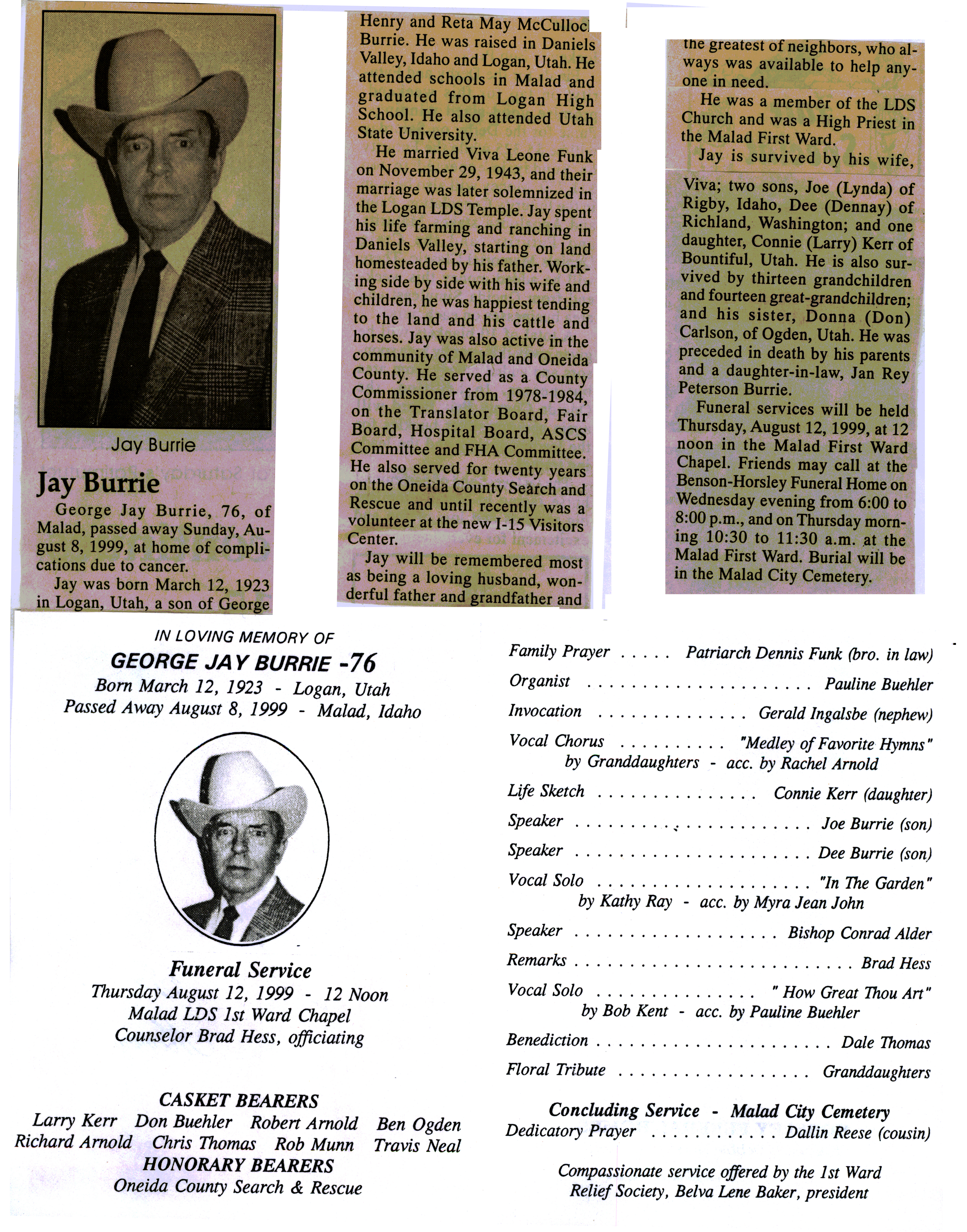 George Jay Burrie obituary and program