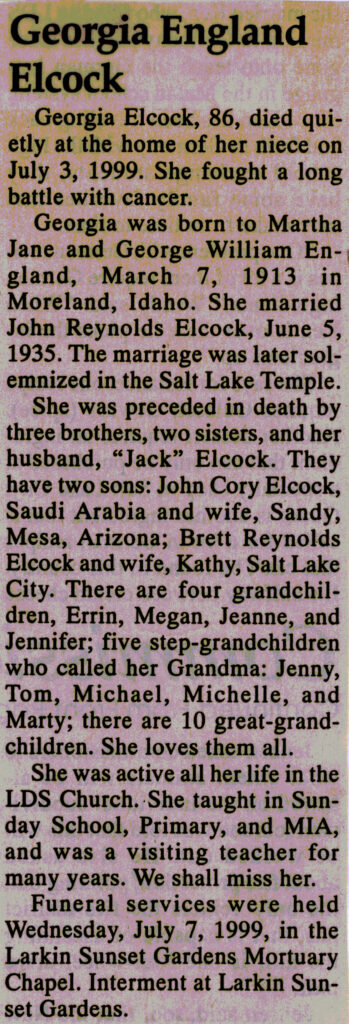 Georgia England Elcock obit