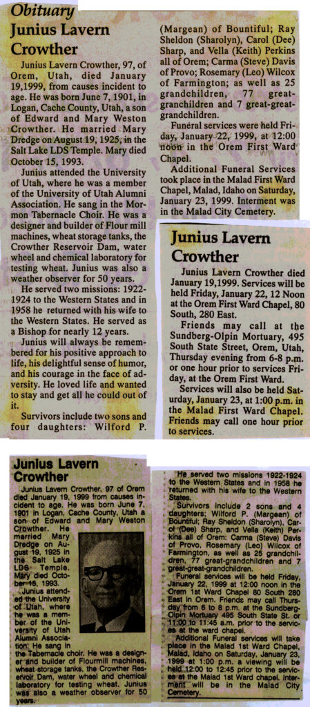 Junius Lavern Crowther obits
