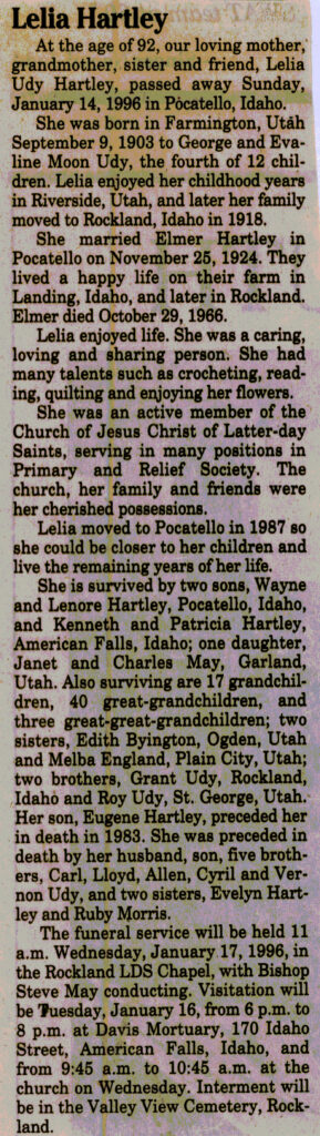 Lelia Udy Hartley obituary