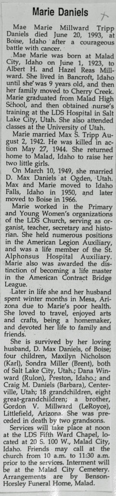 Mae Marie Millward Tripp Daniels obit