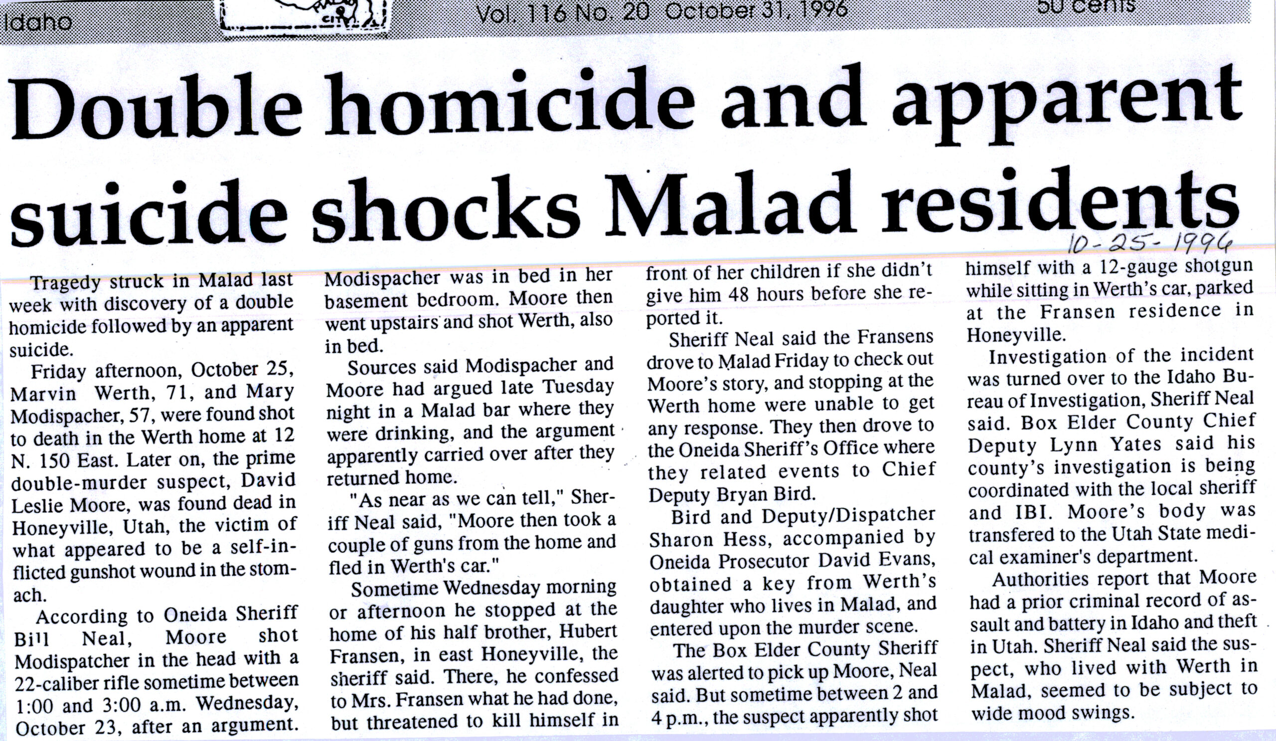 Marvin Werth and Mary Modispacher murder in newspaper