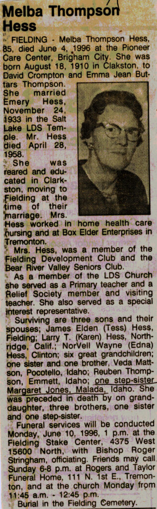 Melba Thompson Hess obituary