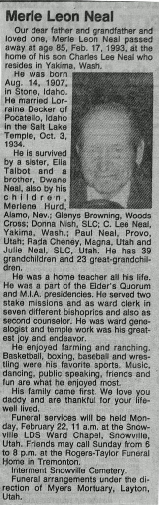 Merle Leon Neal obituary