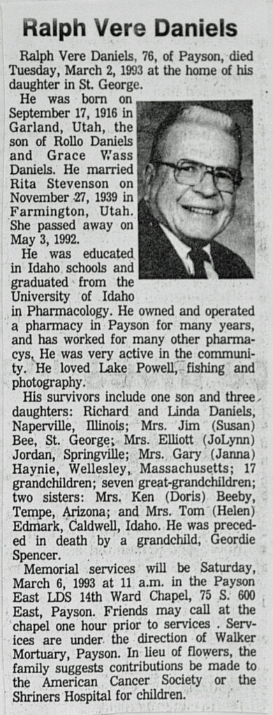 Ralph Vere Daniels obituary