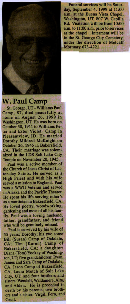 Williams (Paul) Camp obit