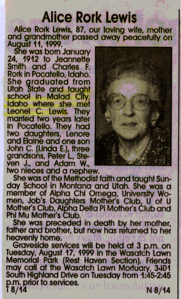 Alice Rork Lewis obit