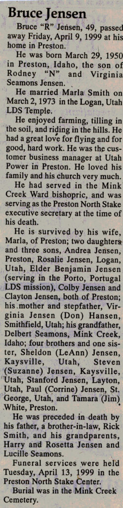 Bruce (R) Jensen obit