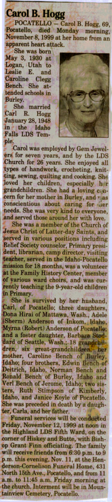 Carol B Hogg obit