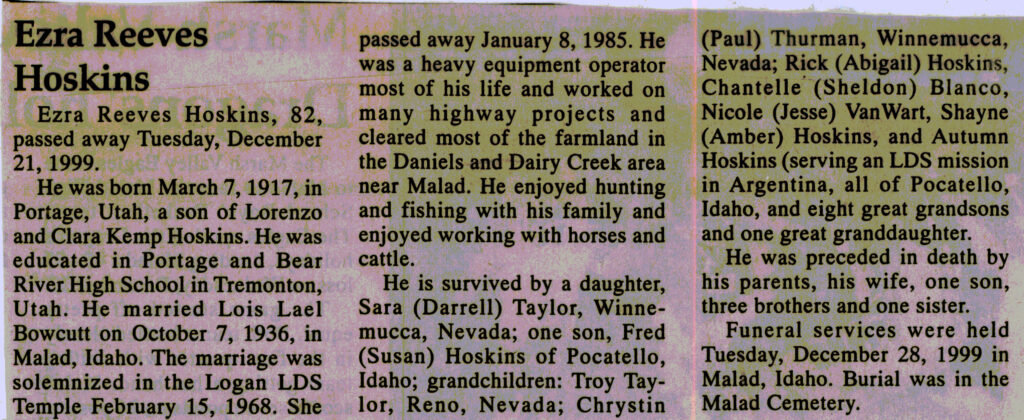 Ezra Reeves Hoskins obit