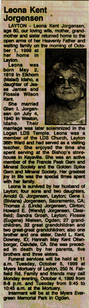 Leona Kent Jorgensen obit