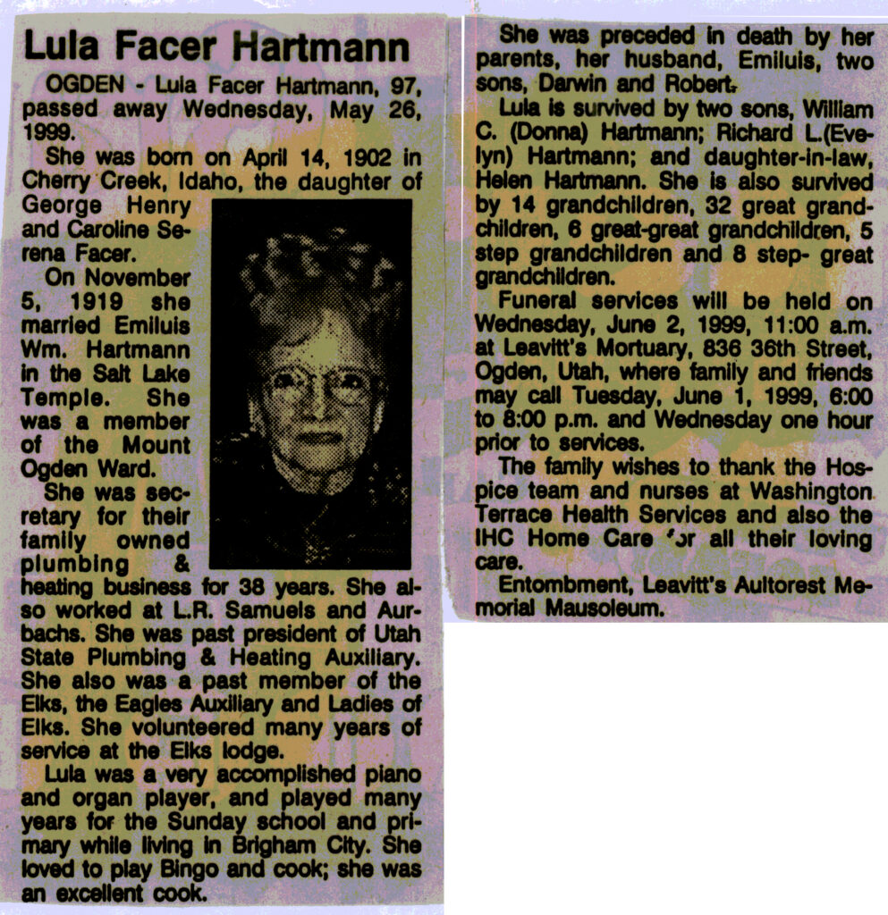 Lula Facer Hartmann obit