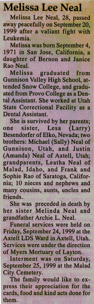 Melissa Lee Neal obit