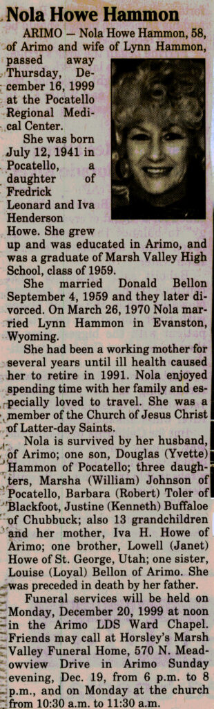 Nola Howe Hammon obit