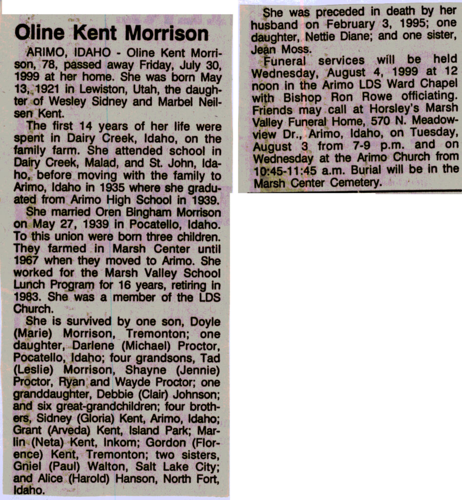 Oline Kent Morrison obit