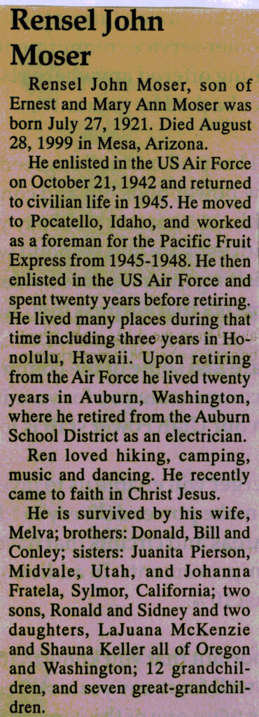 Rensel John Moser obit