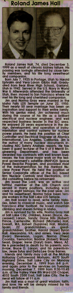 Roland James Hall obit