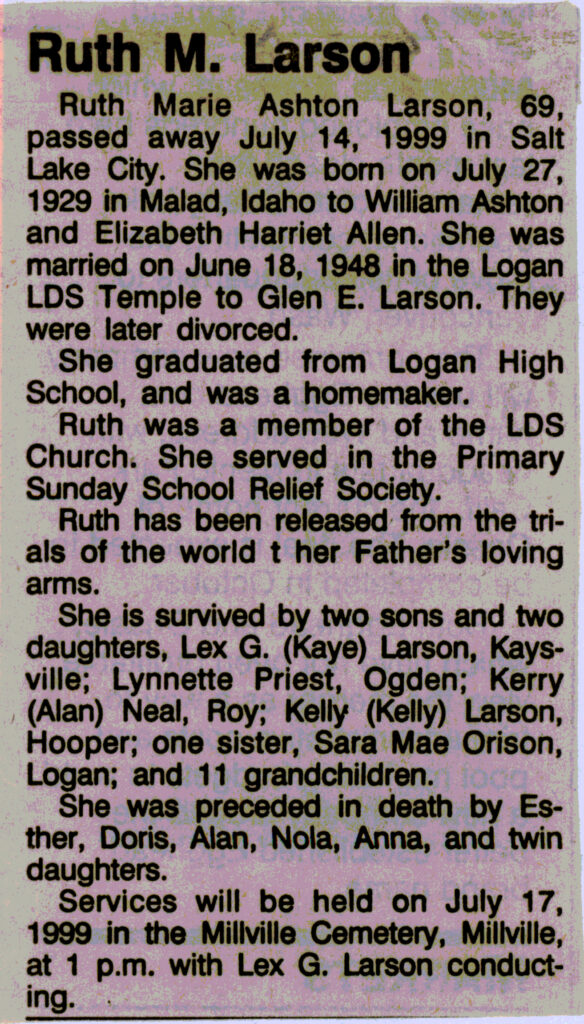 Ruth Marie Ashton Larson obit