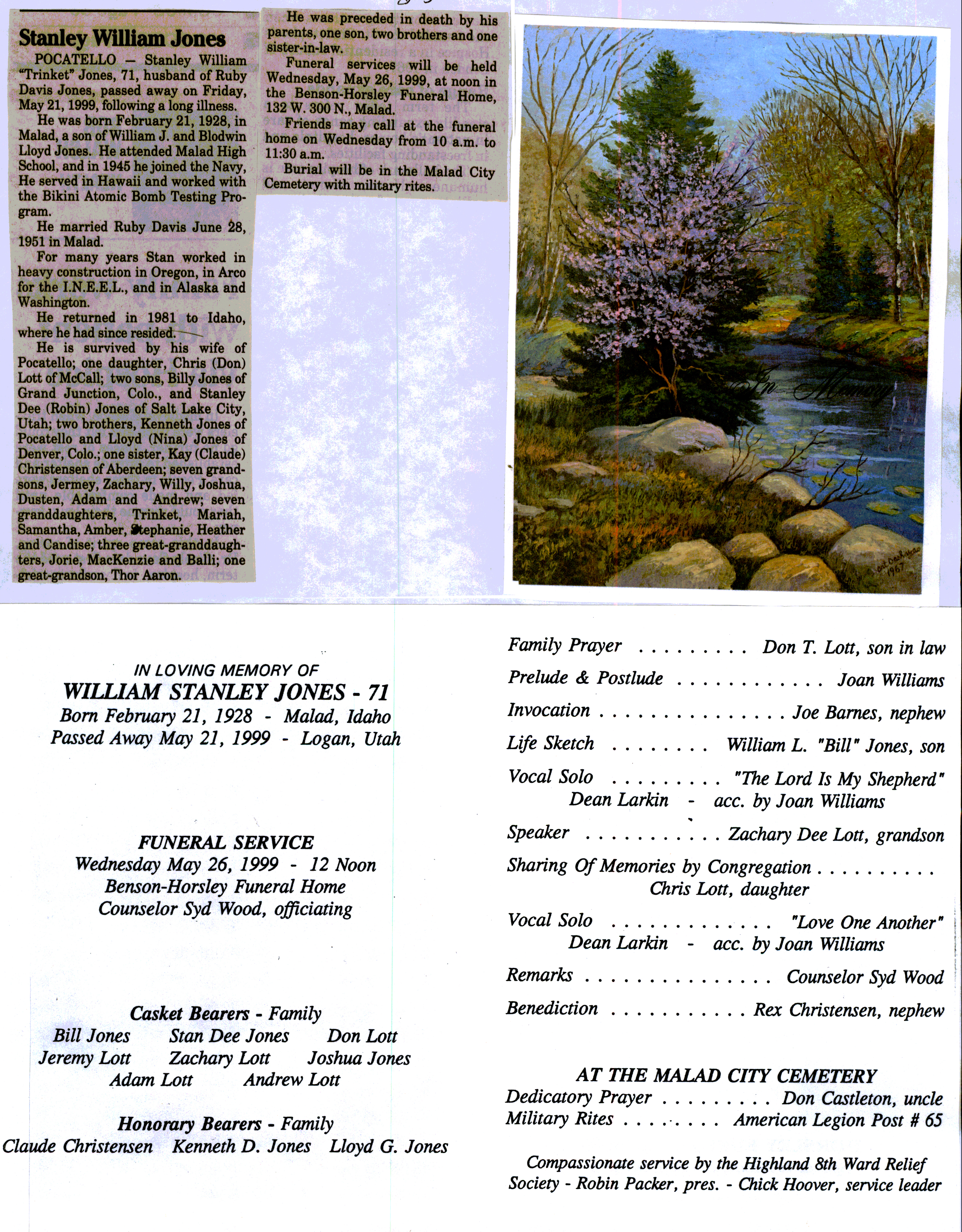 Stanley William Jones obit and program