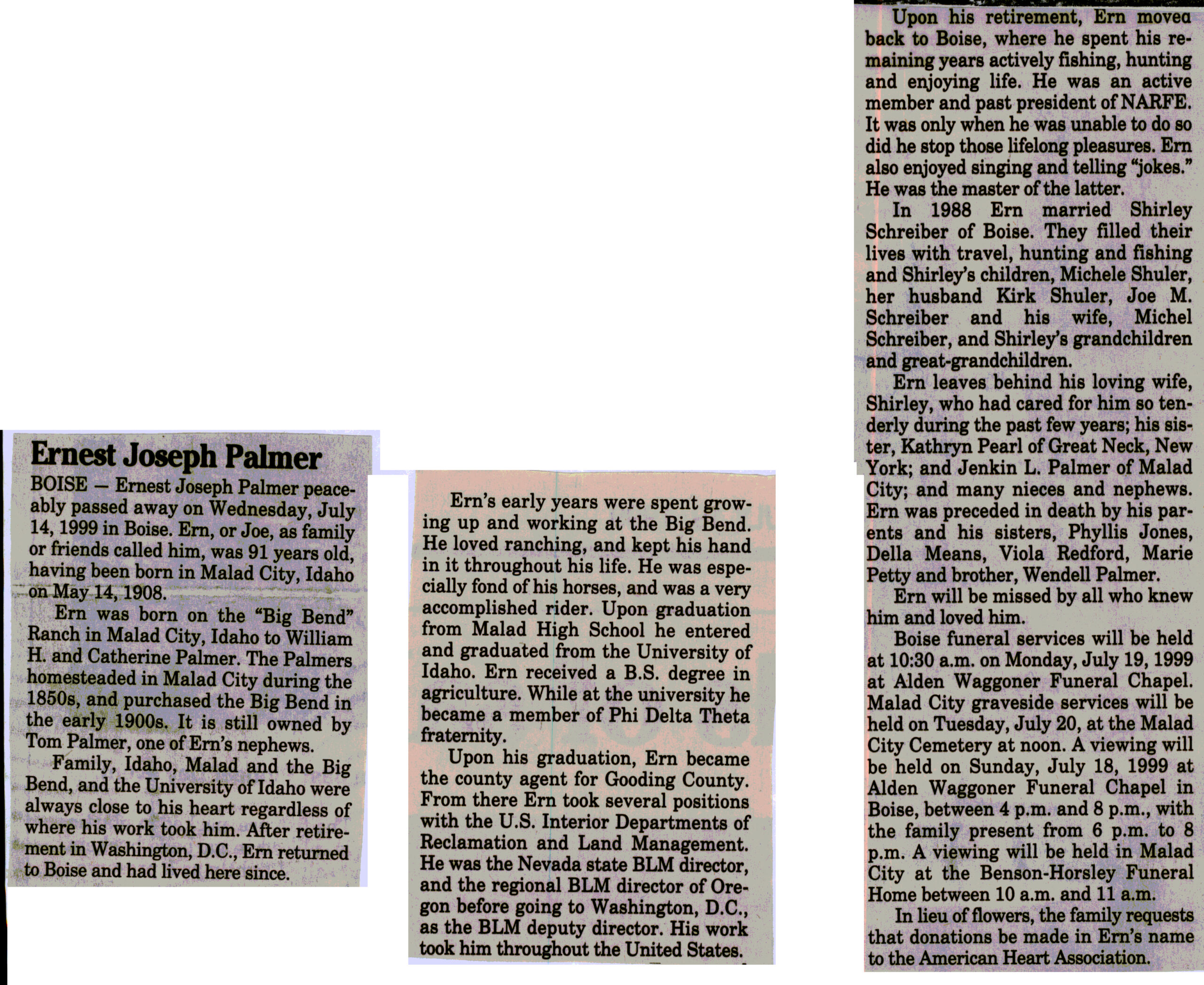 Ernest Joseph Palmer obit