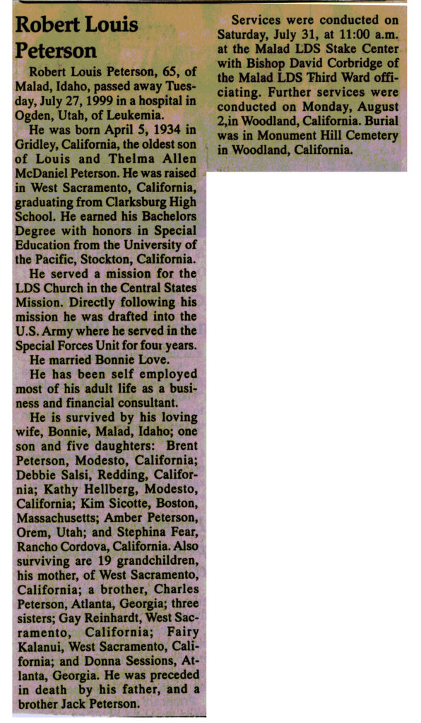Robert Louis Peterson obit