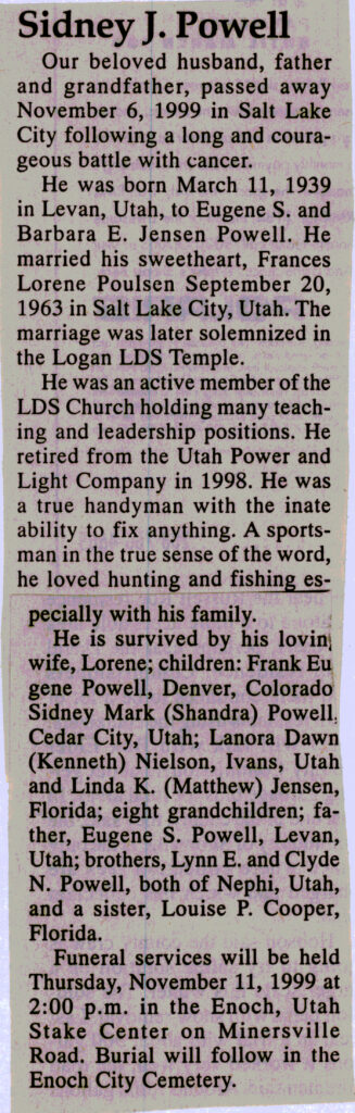 Sidney J Powell obit