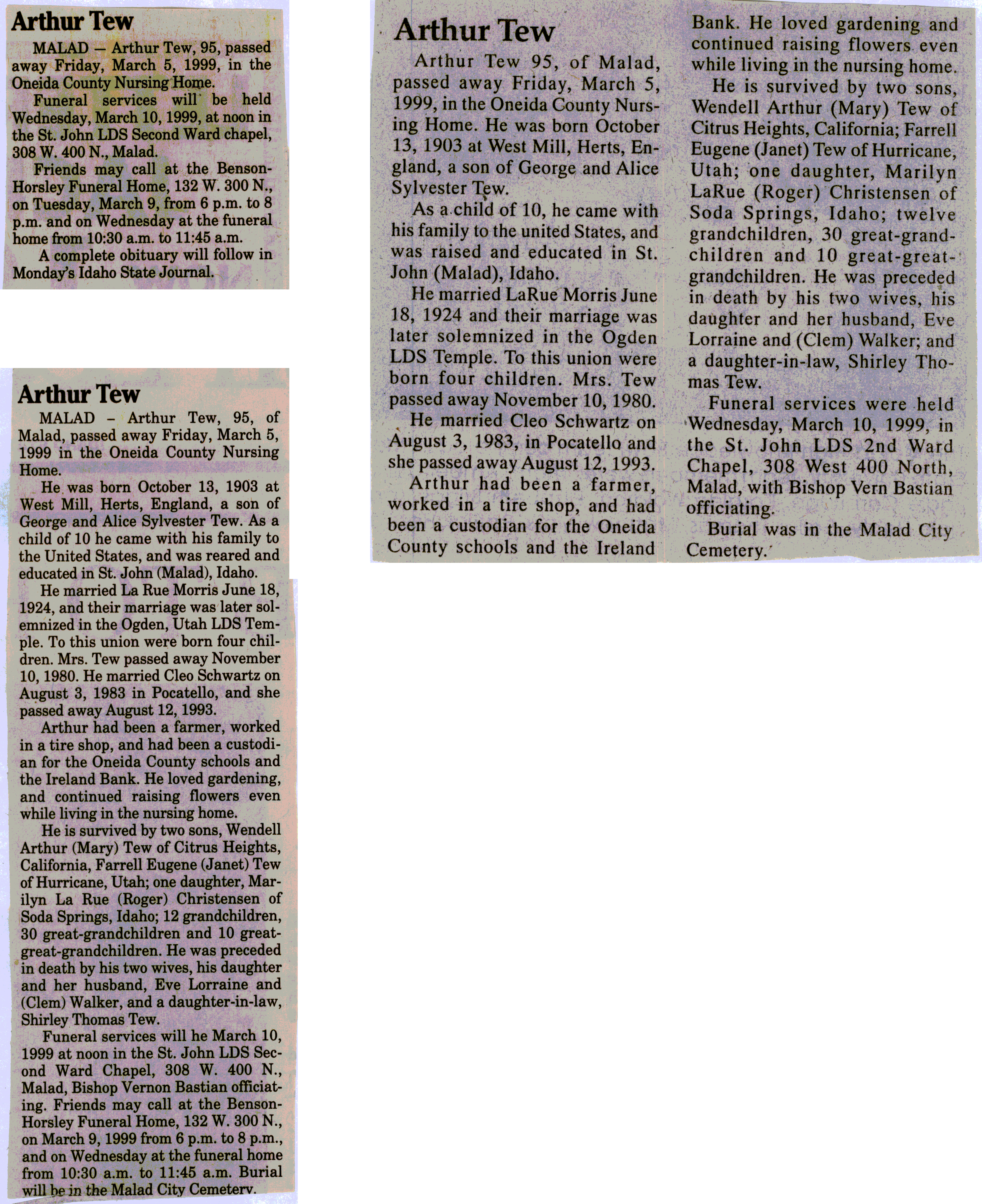 Arthur Tew obit