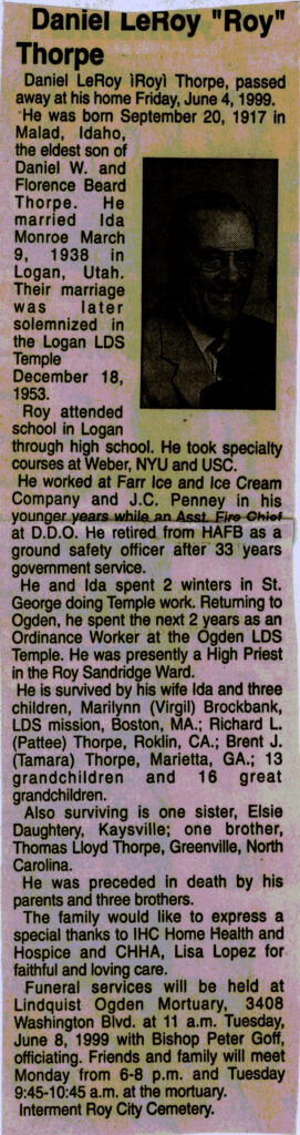 Daniel LeRoy (Roy) Thorpe obit
