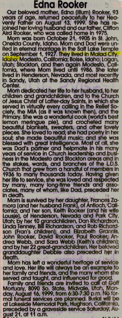 Edna Rooker obit