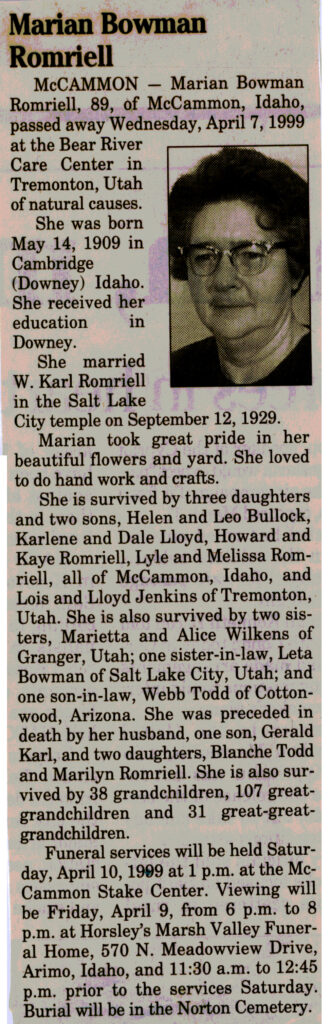 Marian Bowman Romrell obit