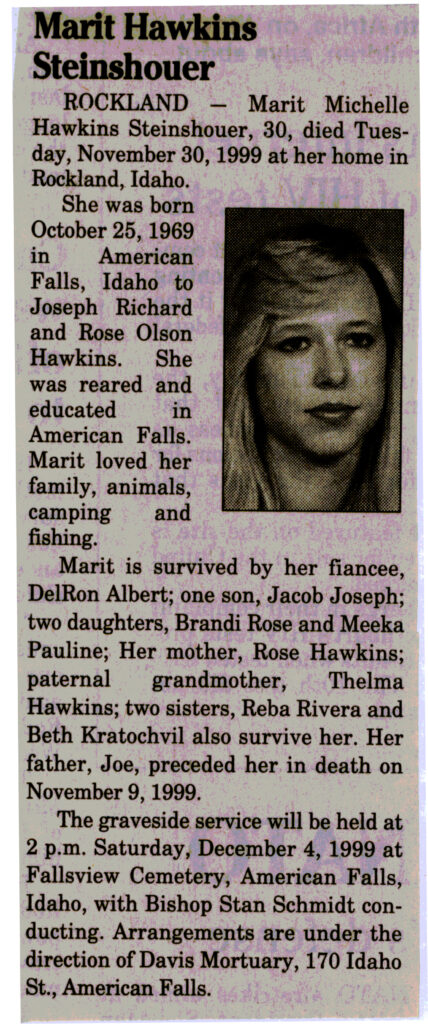 Marit Michelle Hawkins Steinshouer obit