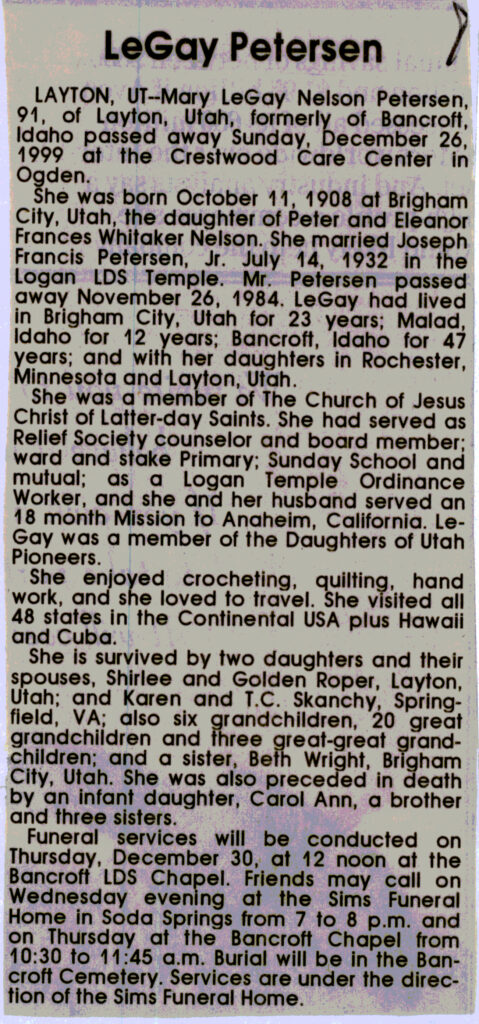 Mary LeGay Nelson Petersen obit