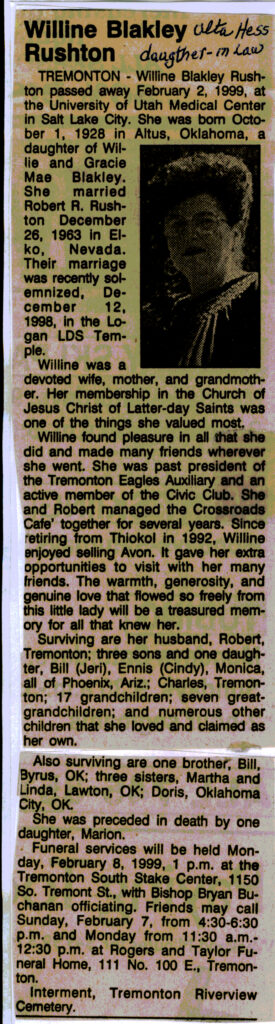 Willine Blakley Rushton obit