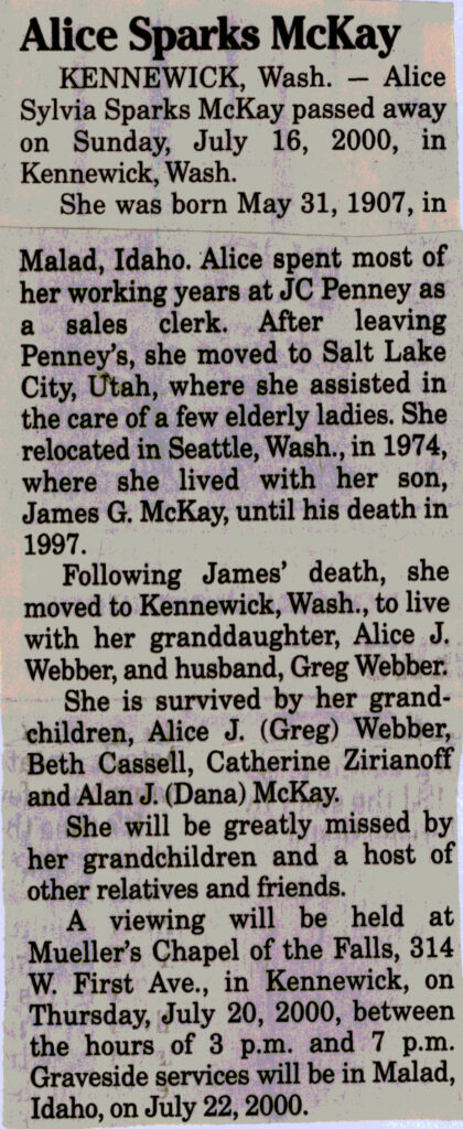 Alice Sparks McKay obit