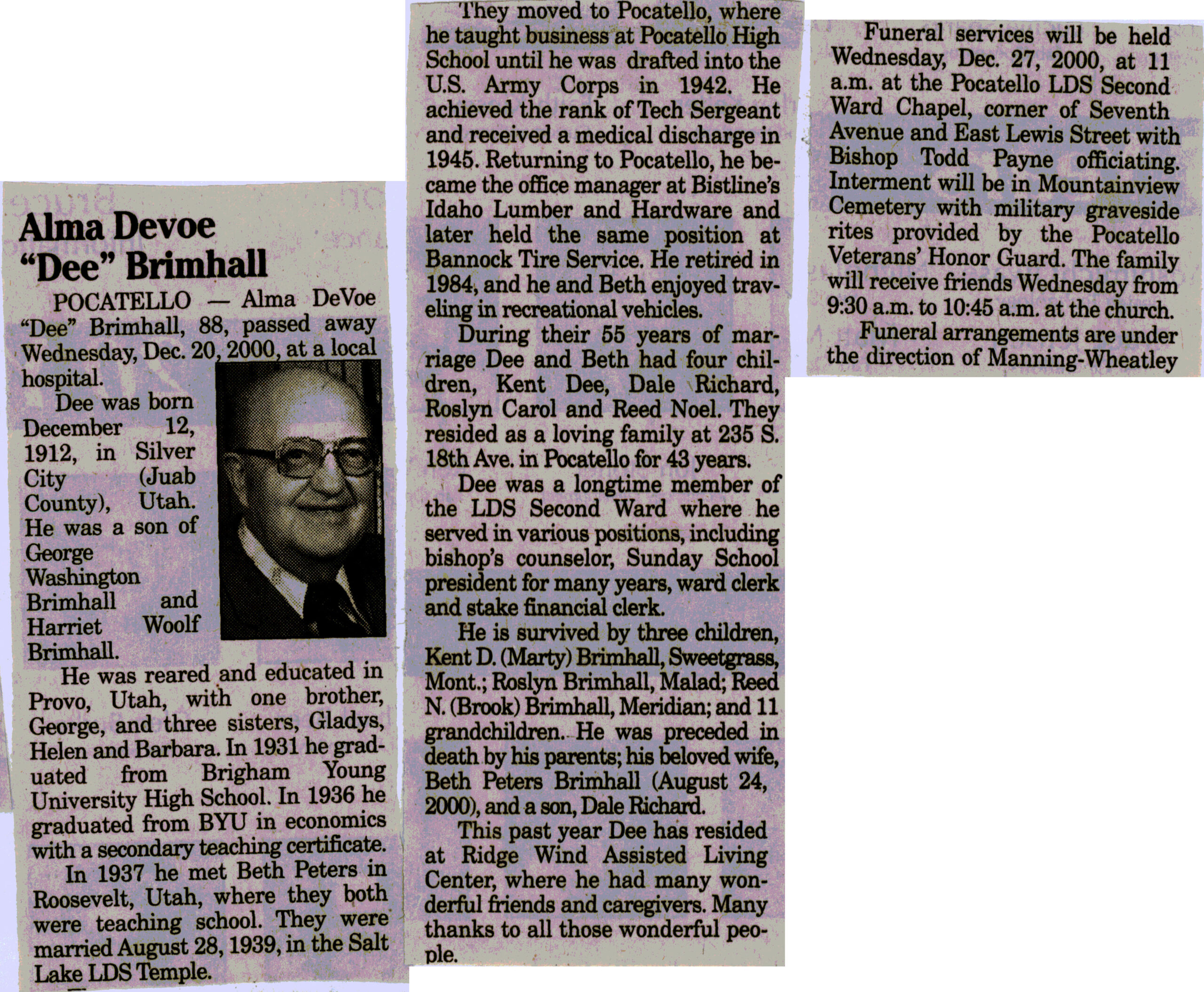 Alma Devoe (Dee) Brimhall obit