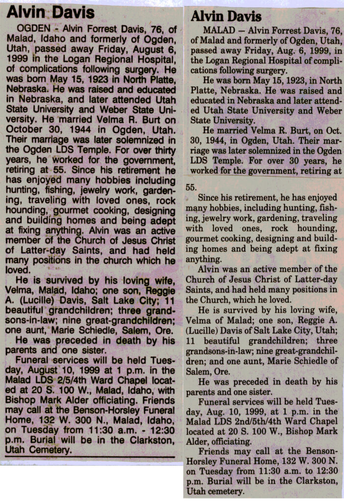 Alvin Forrest Davis obit