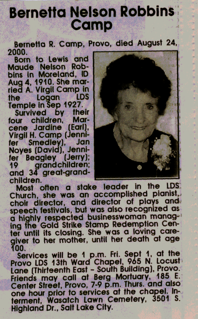 Bernetta Nelson Robbins Camp obit