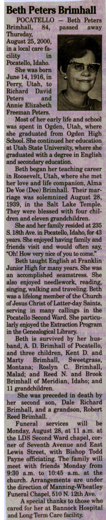 Beth Peters Brimhall obit
