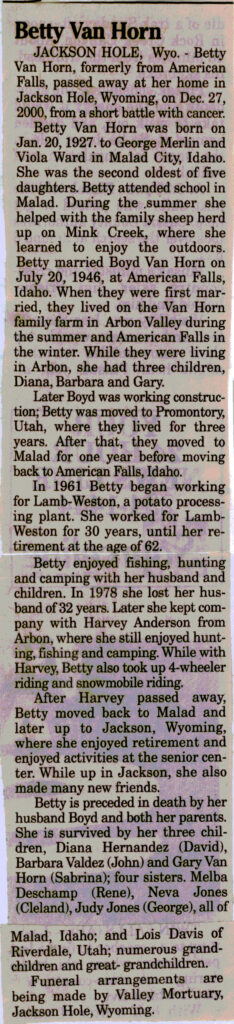 Betty Van Horn obit