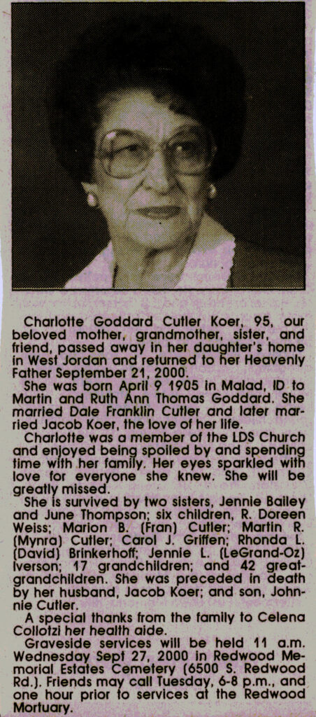Charlotte Goddard Cutler Koer obit