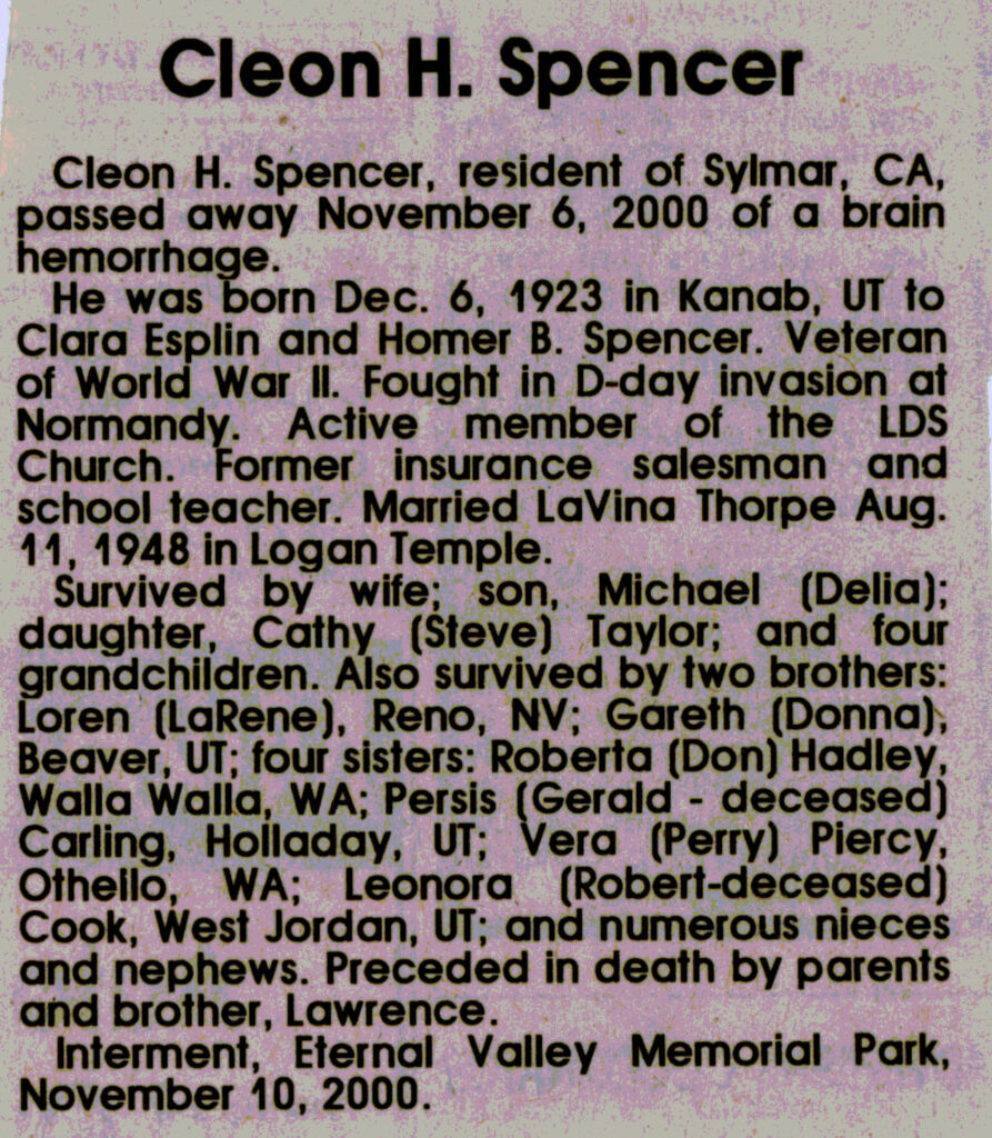 Cleon H Spencer obit
