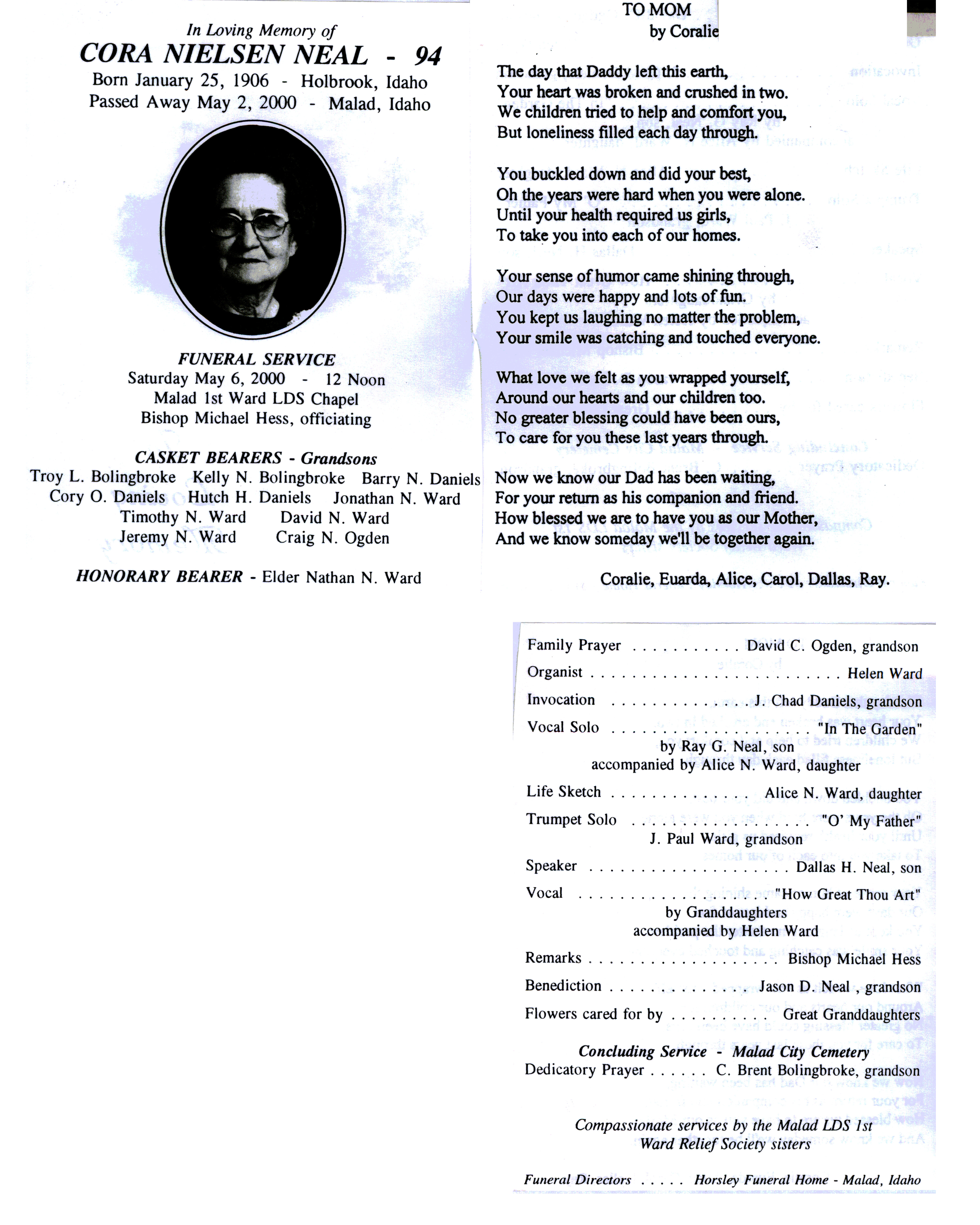 Cora Lillian Nielsen Neal program