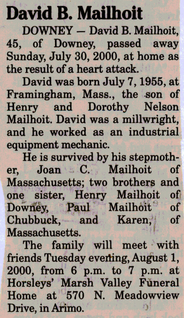 David B Mailhoit obit