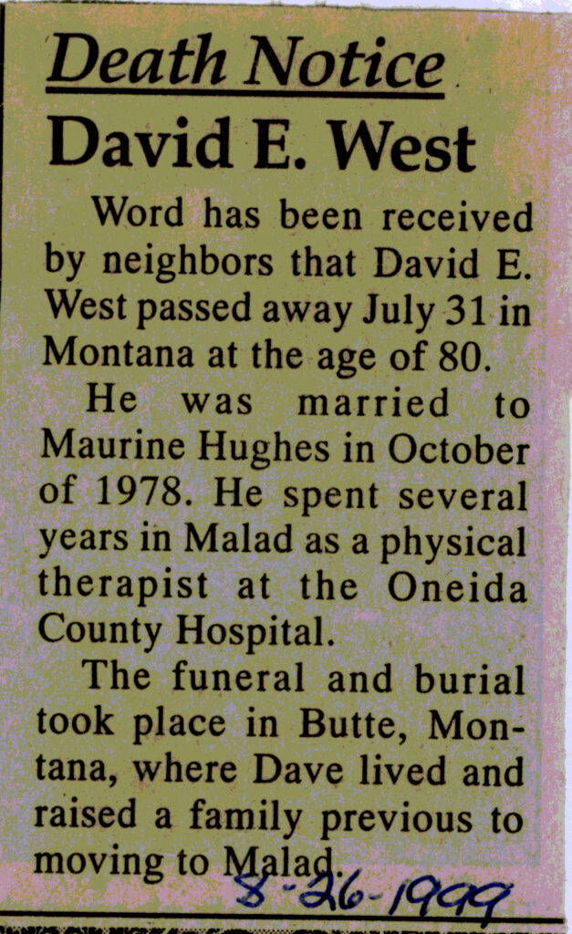 David E West death notice